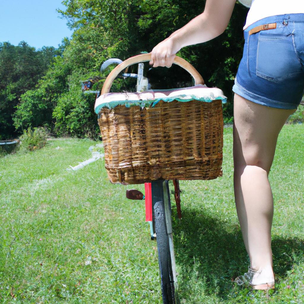 Person biking with picnic basket